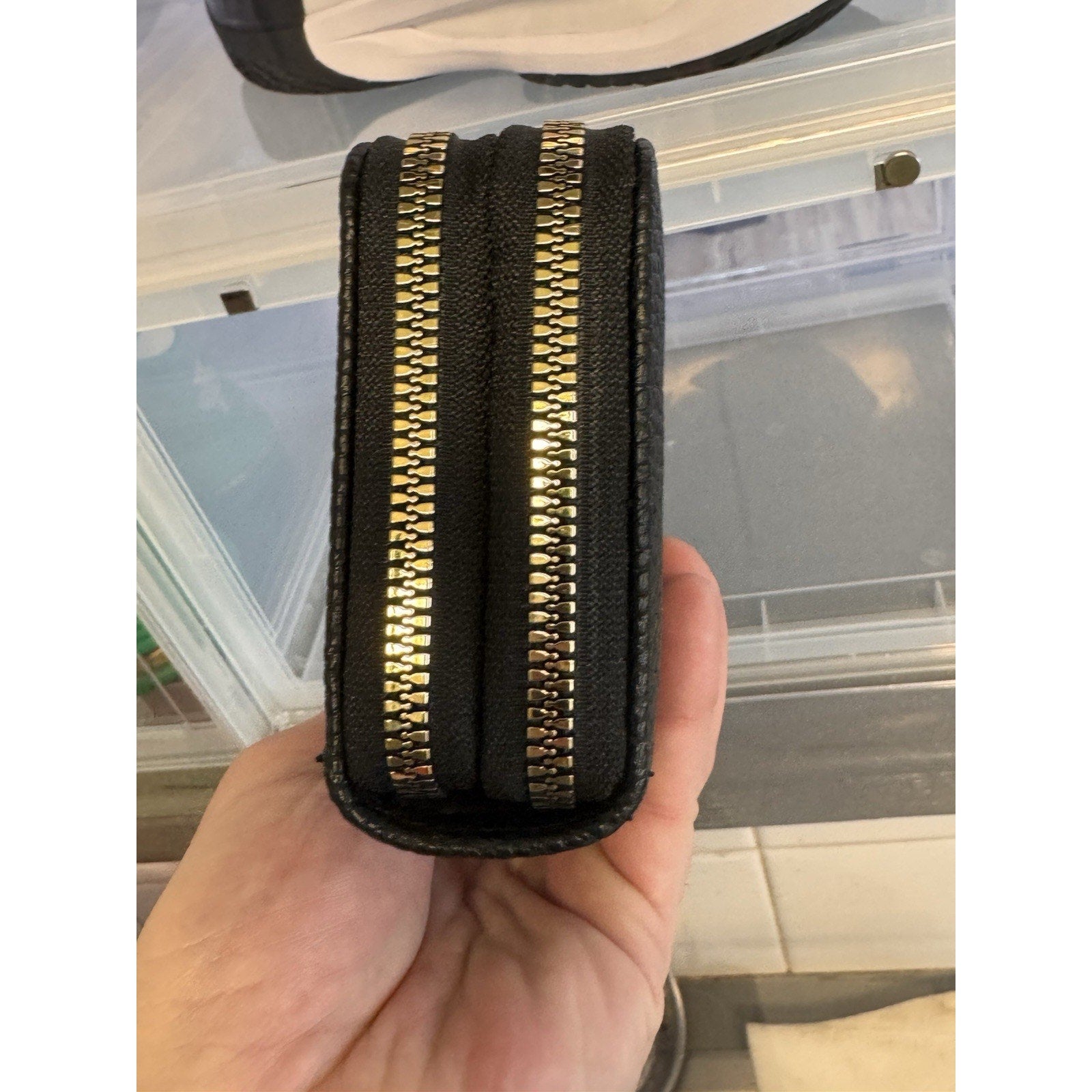 Halston Black Pebbled Leather Zip Around Continental Wallet Clutch Organizer