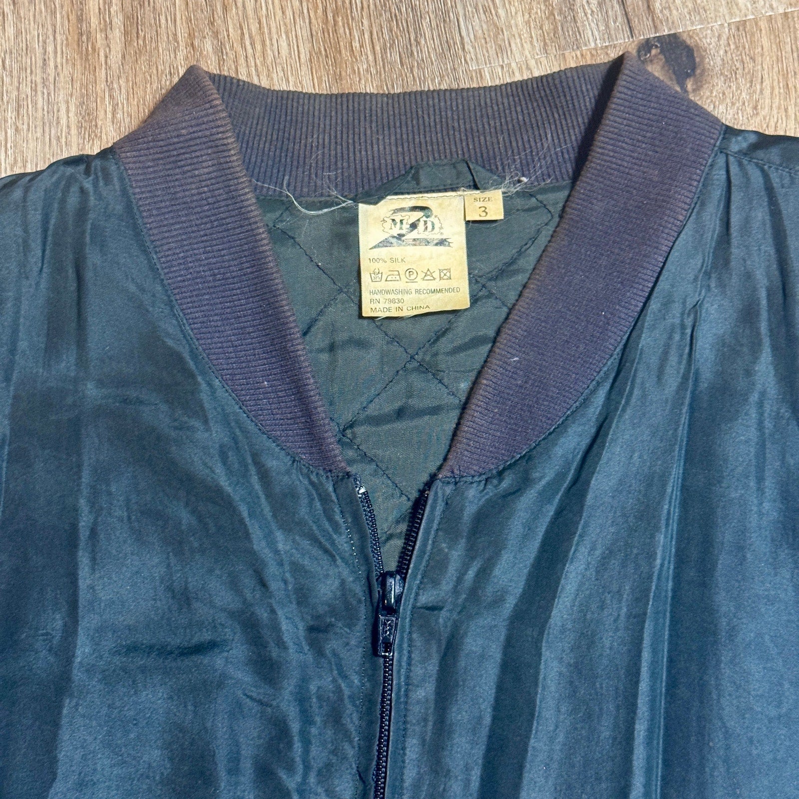 Vintage M2D Major Damage Silk Bomber Jacket Mens XL XXL Blue Black 90s Hip Hop