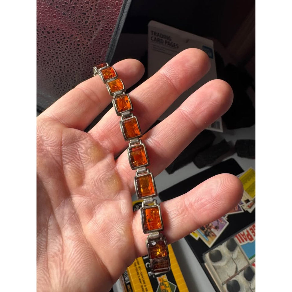 Vtg Baltic Amber Bracelet 925 Sterling Silver Natural Inclusions Estate Jewelry
