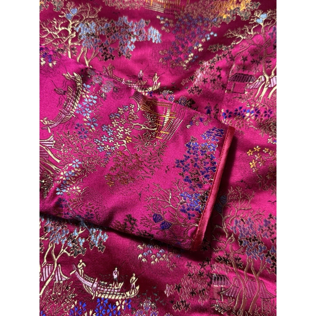 Vtg Old Navy Pink Brocade Mandarin Jacket Women’s S Satin Floral China Style