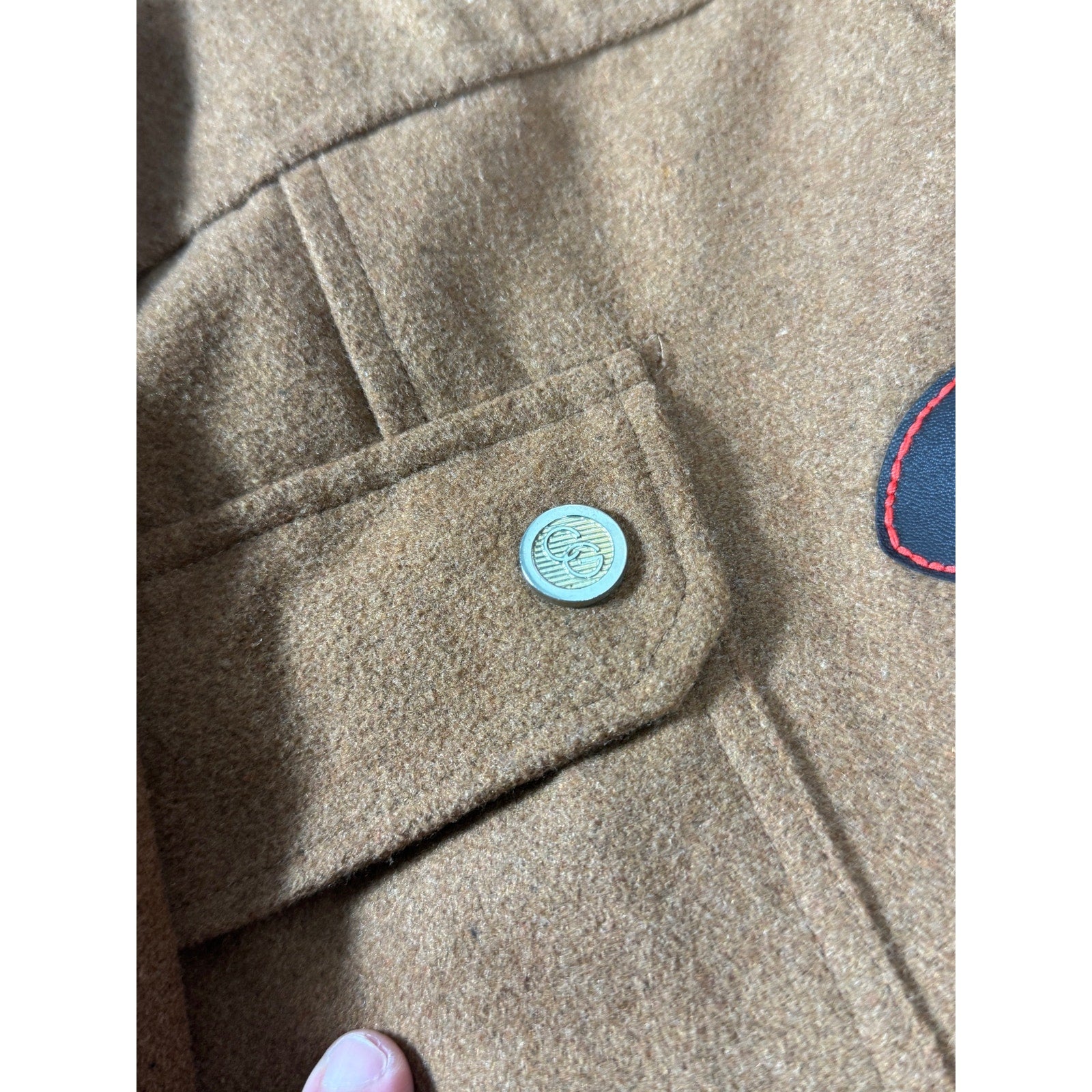 COOGI Wool Blend Toggle Duffle Coat Camel Brown Faux Fur Hood Womens Large 2012