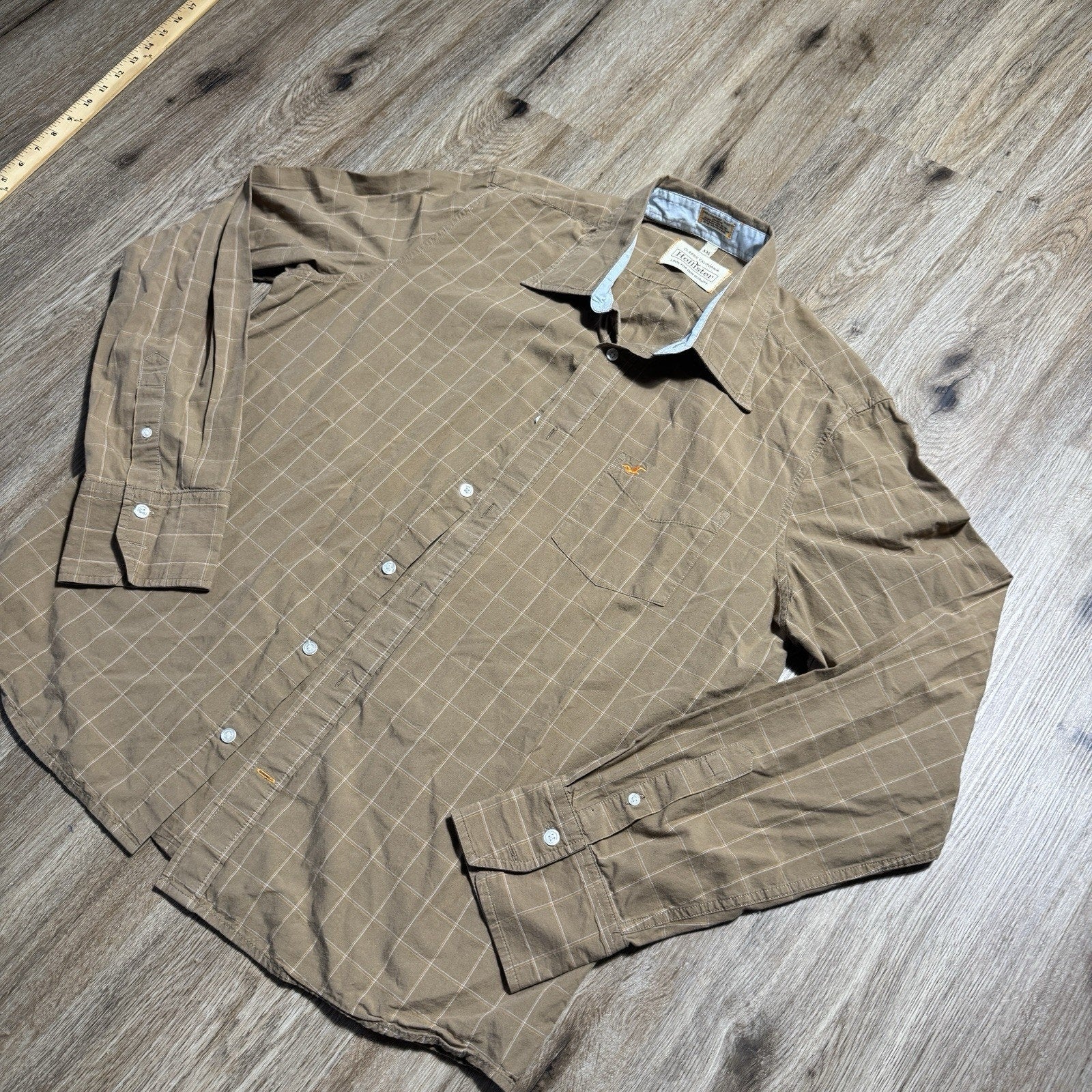 Hollister Classic California Windowpane Button Up Shirt Men’s XXL Brown Y2K