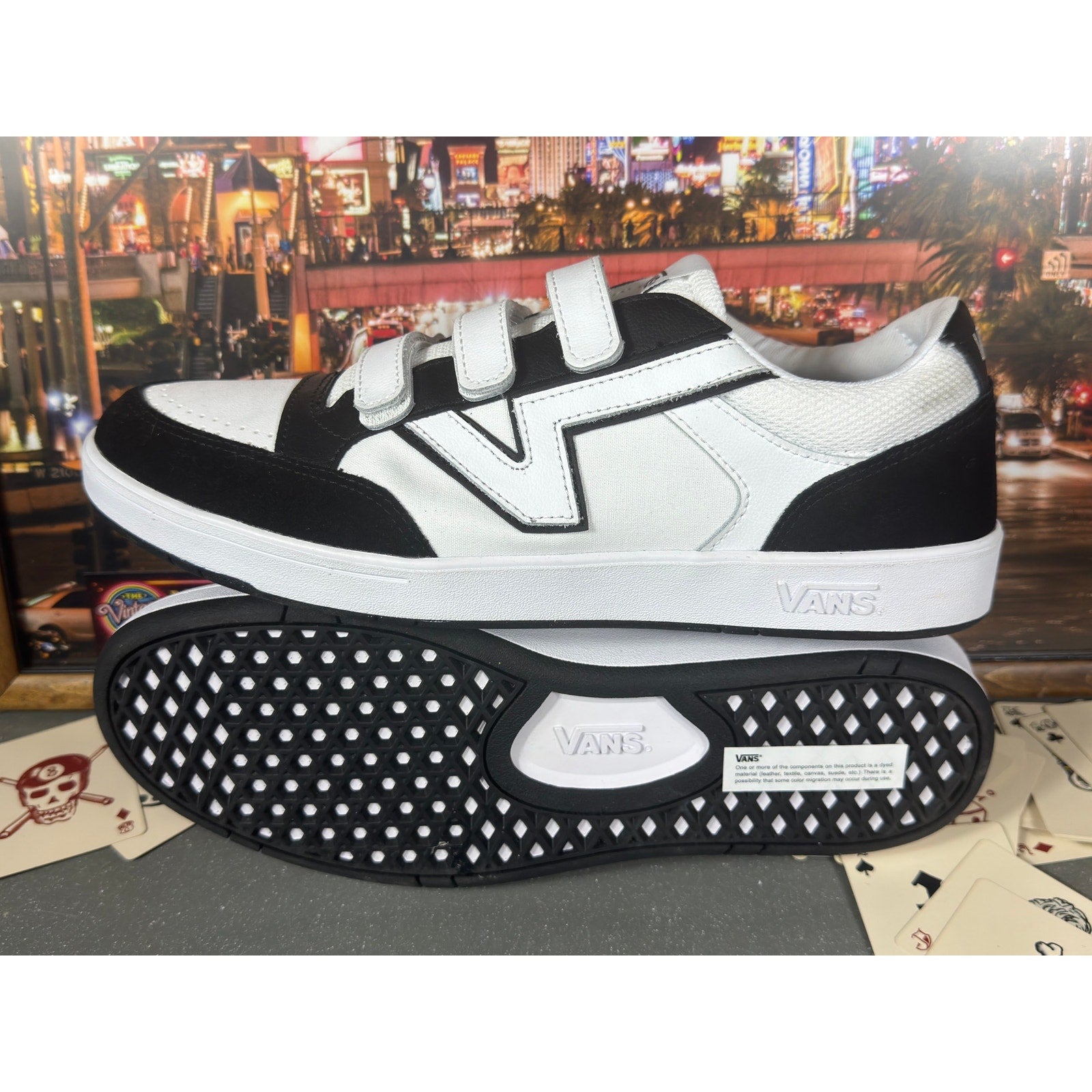Vans Sport Low Velcro Strap Black White Sneakers Men’s 13 VN721356 New
