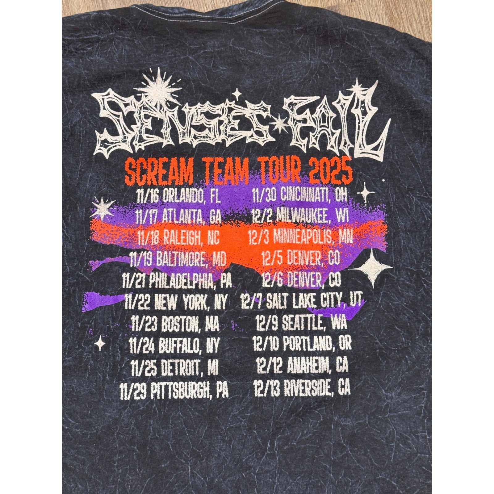 Senses Fail Scream Team Tour 2025 Acid Wash Band Tee Shirt XL Emo Punk Rock