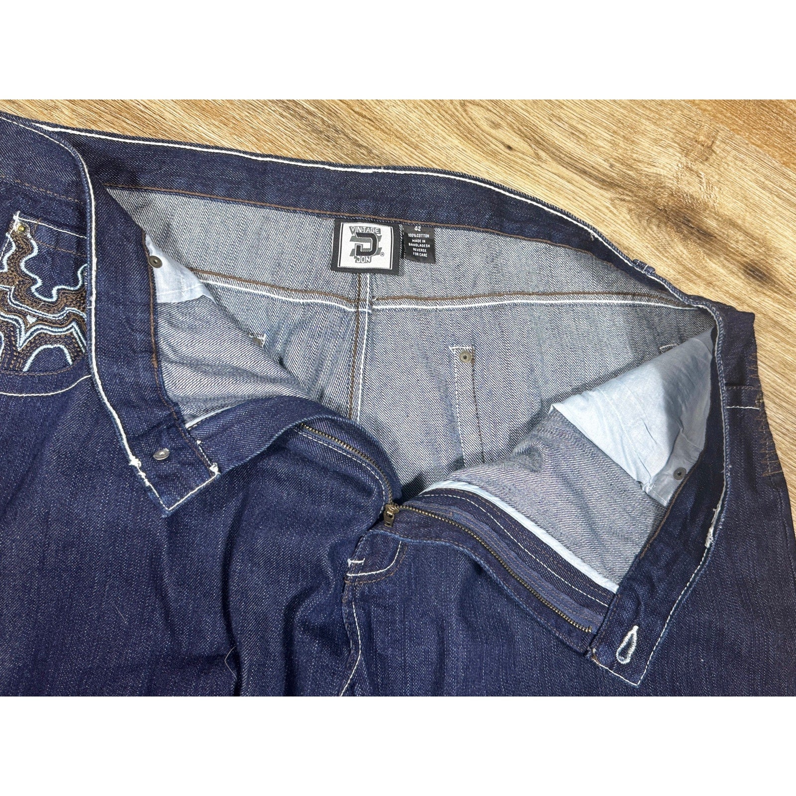 Vintage DON Y2K Baggy Dark Wash Embroidered Pocket Jeans Men’s 42 Hip Hop Skater