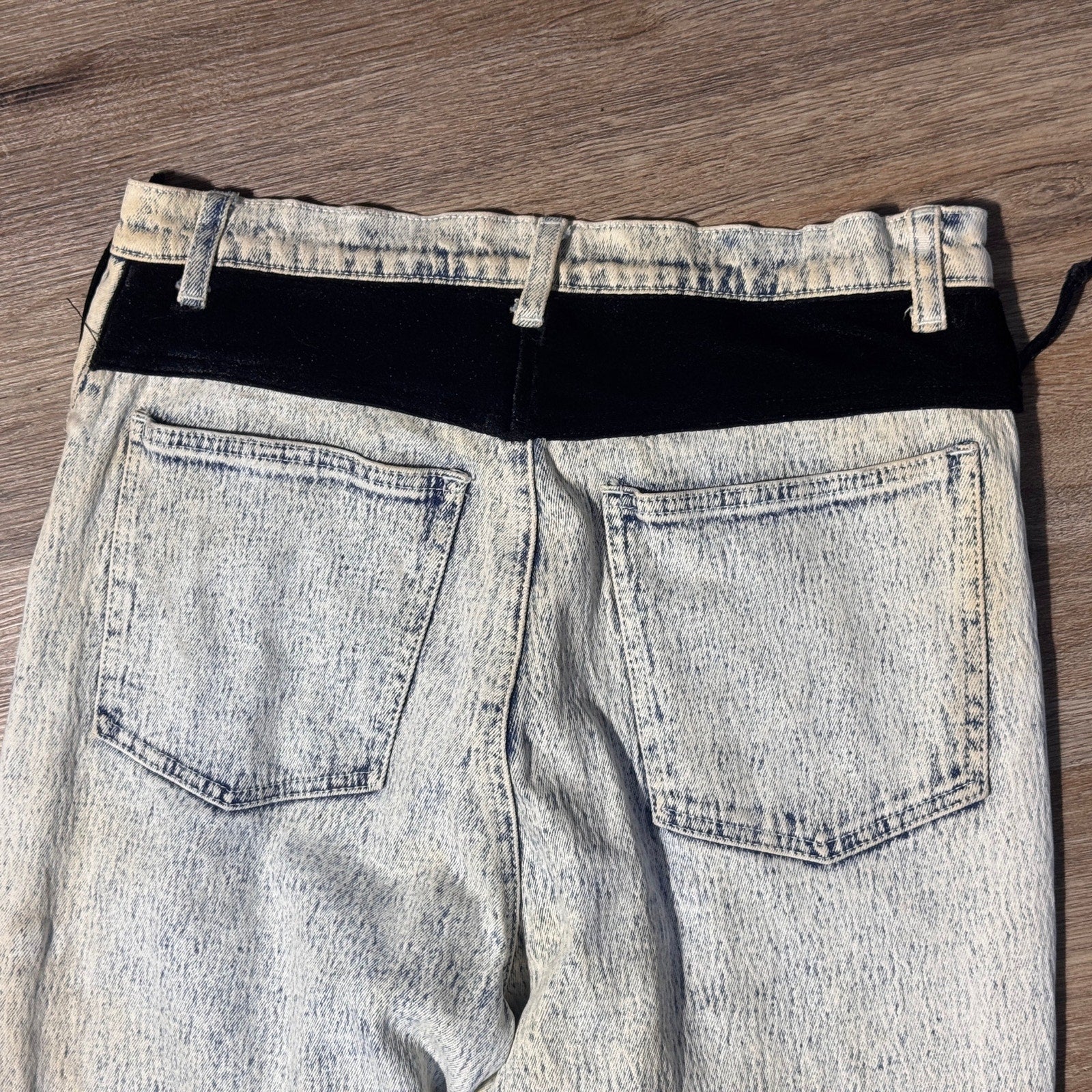 Vtg 80s/90s L.A. Blues Acid Wash Lace Up Jeans Womens 16 Velvet Trim High Rise