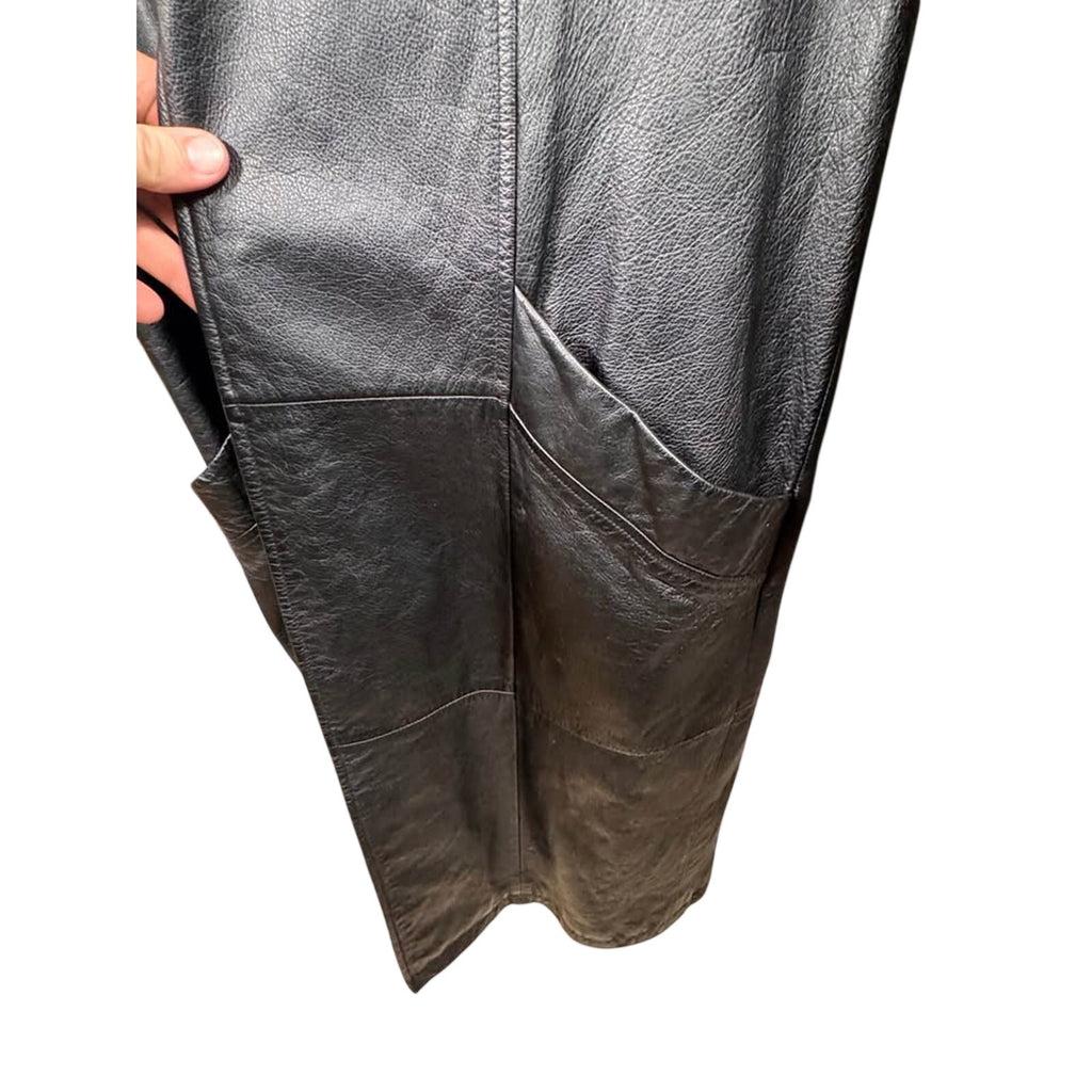 Vintage G-III Mens Black Genuine Leather Trench Coat Long Overcoat M