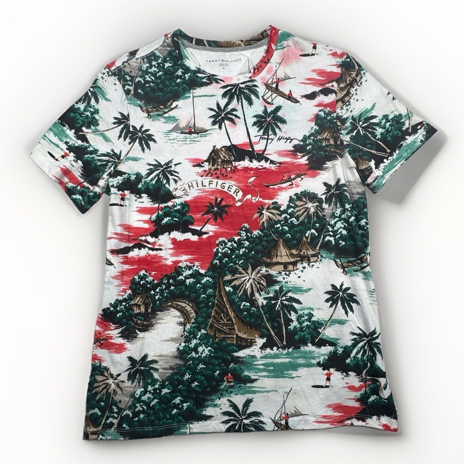Tommy Hilfiger Tropical Island All Over Print T Shirt Men’s Medium 100% Cotton M