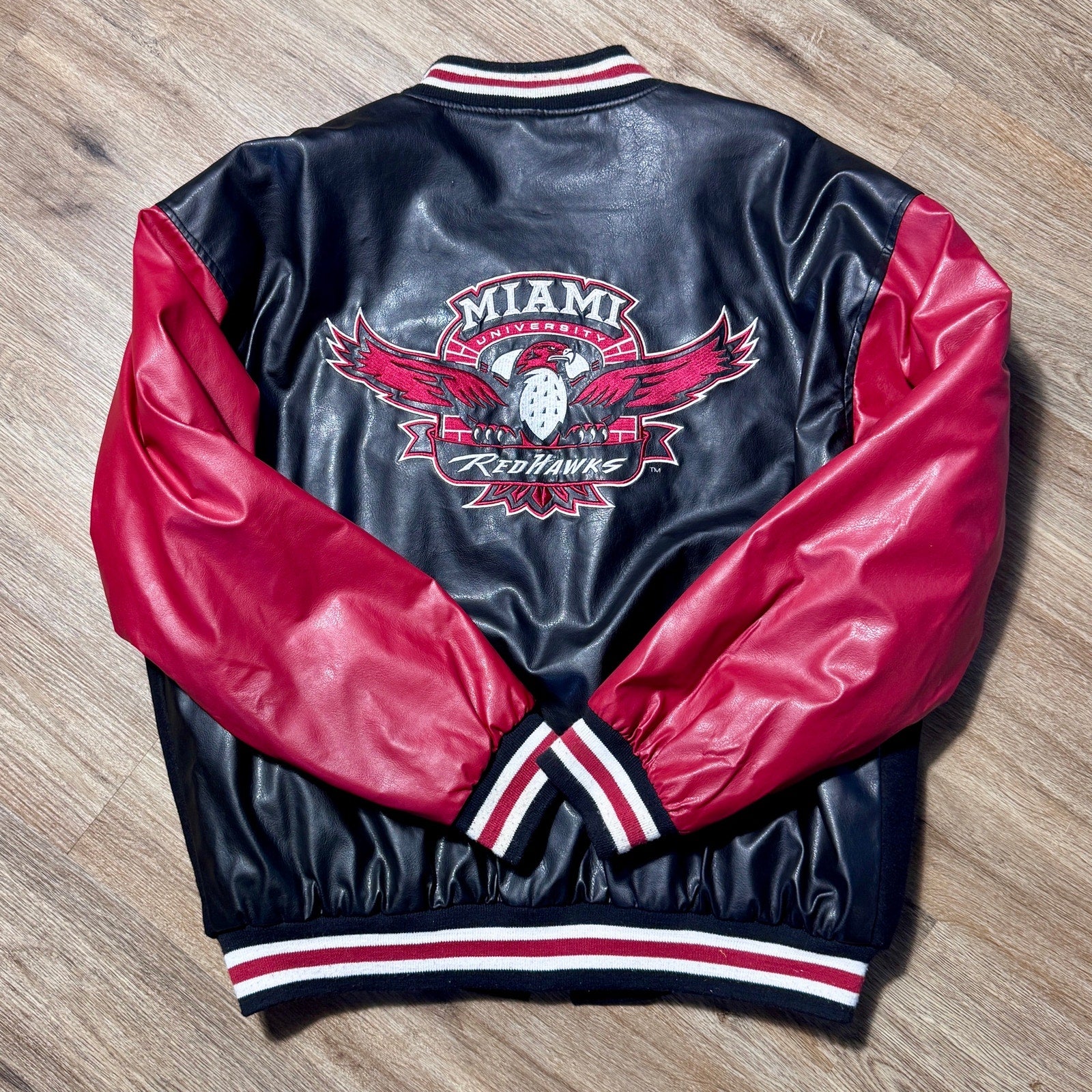 Miami University RedHawks Varsity Jacket Large Steve & Barry’s Letterman NCAA