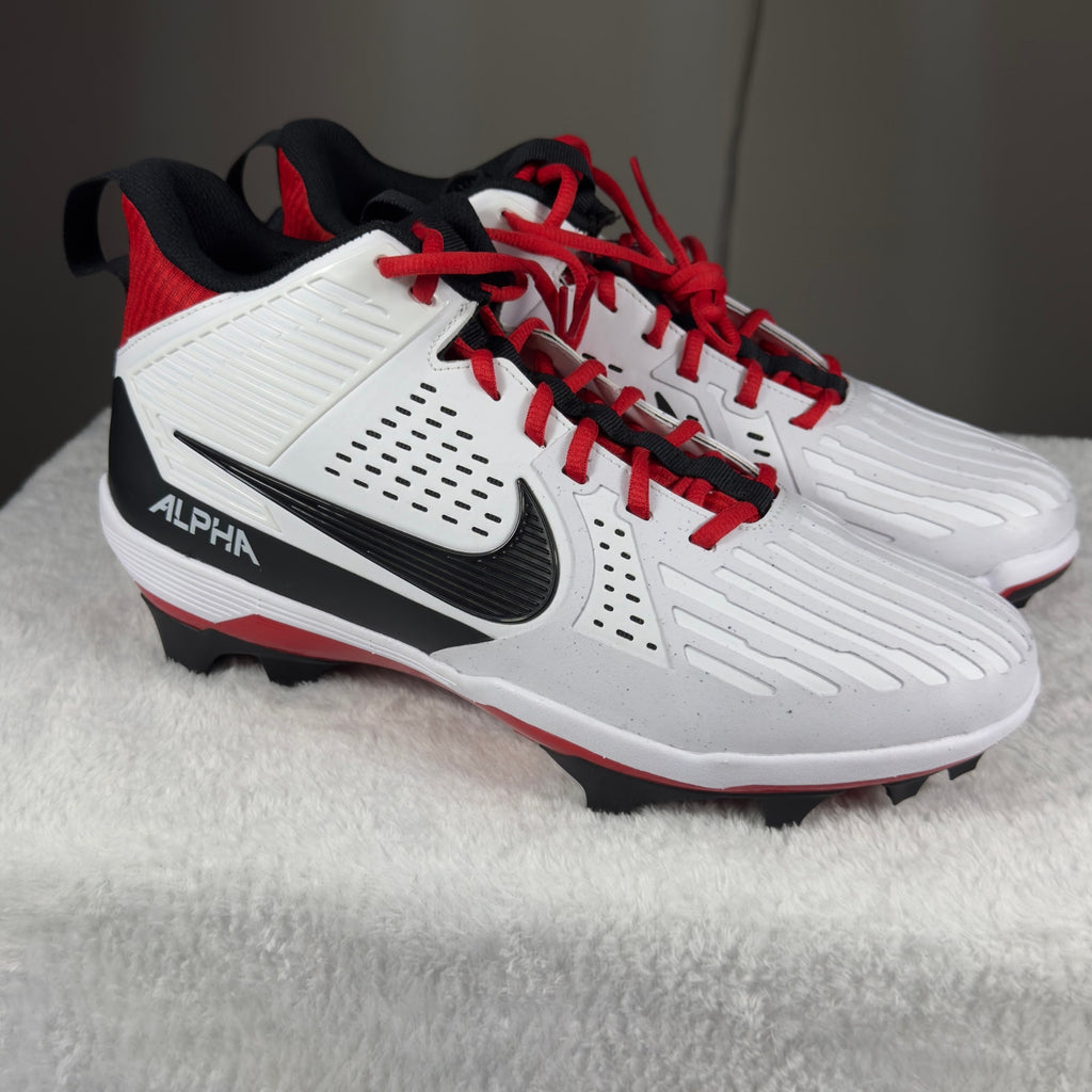 Nike Alpha Menace 4 Football Cleats White Black Red II5139-102 Sz 12