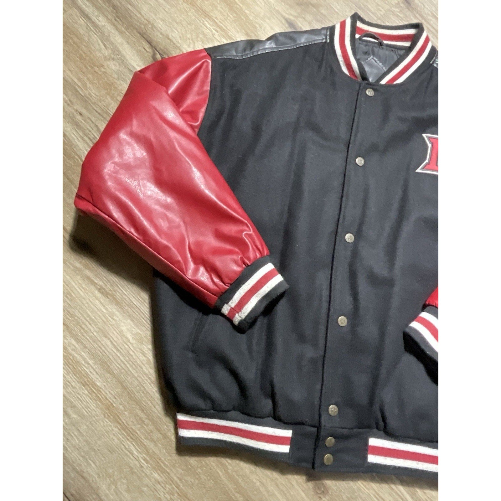 Miami RedHawks Steve & Barry’s Varsity Jacket Wool Faux Leather Large Red Black