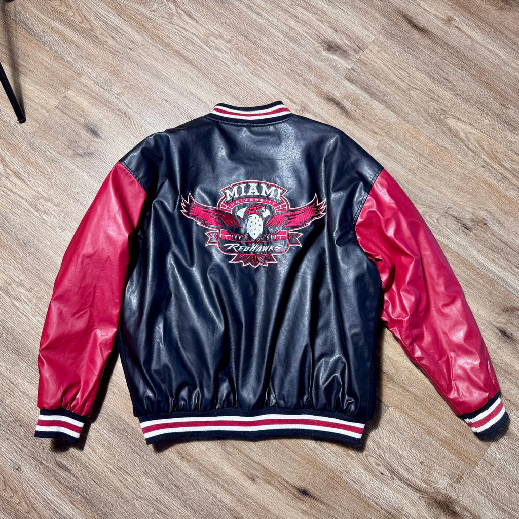 Miami University RedHawks Varsity Jacket Large Steve & Barry’s Letterman NCAA