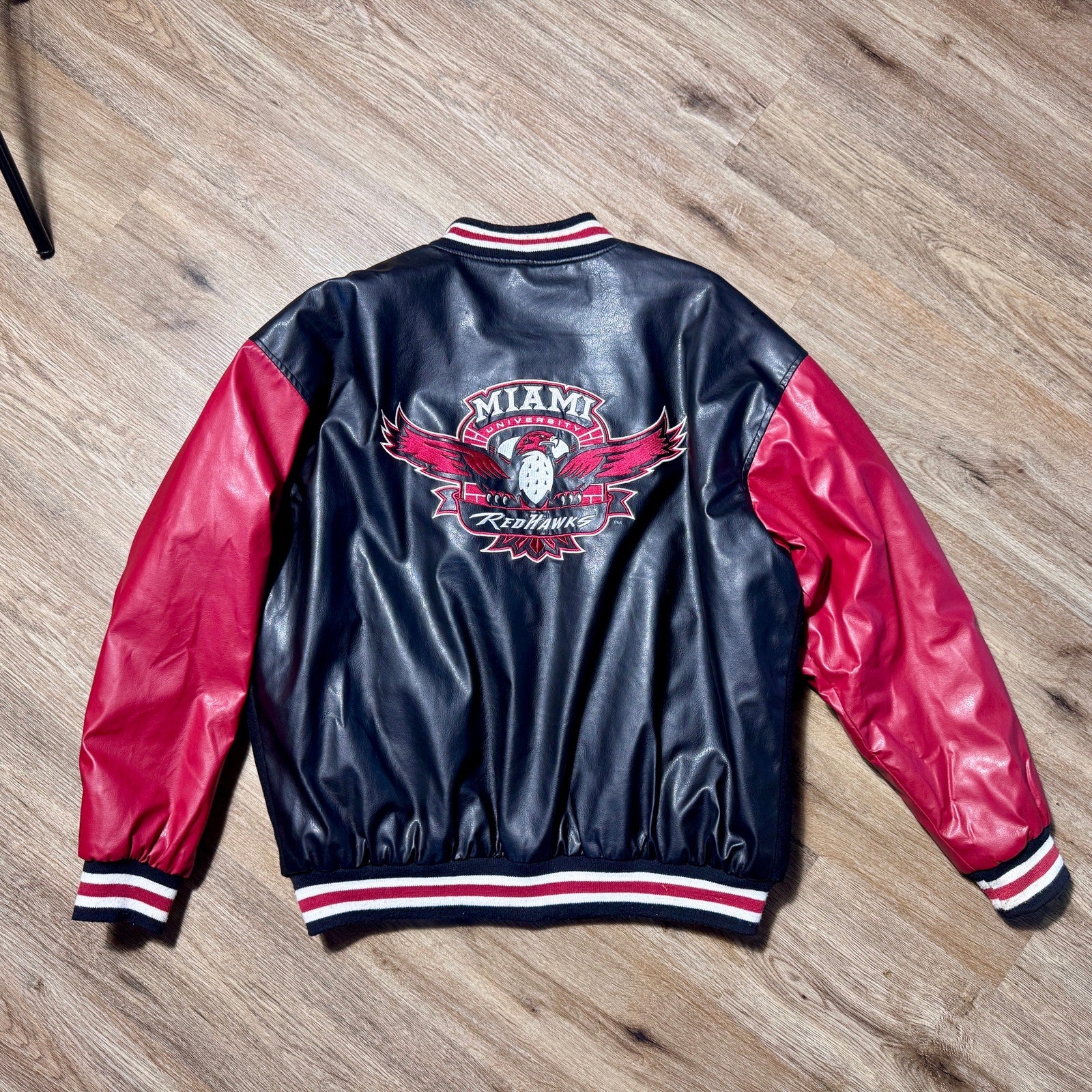Miami University RedHawks Varsity Jacket Large Steve & Barry’s Letterman NCAA