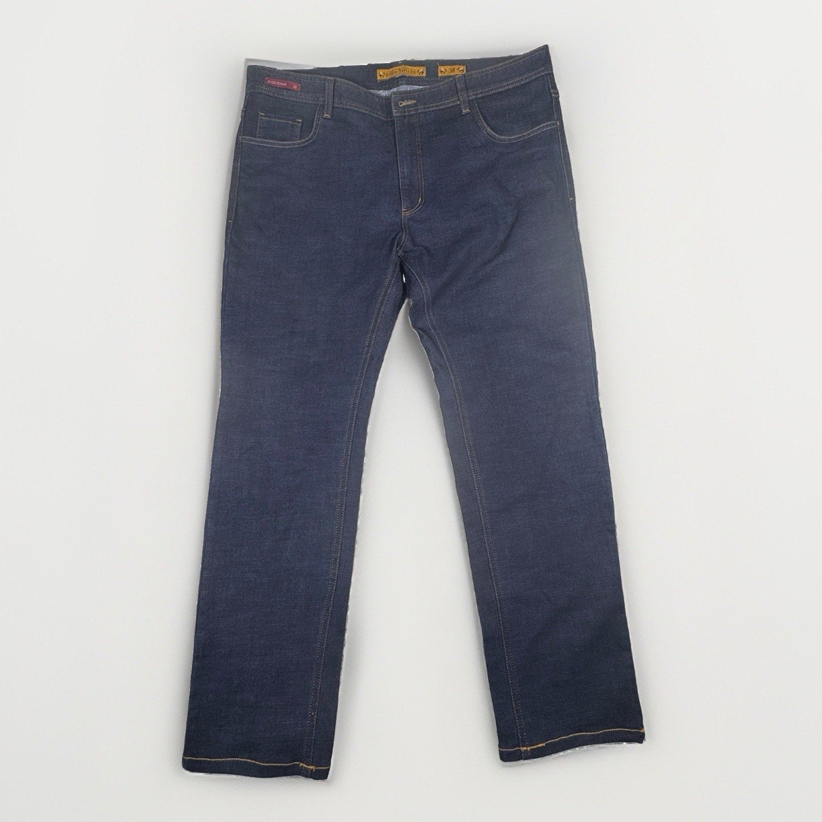 Enzo Tovare Mens 38 x 29 Dark Wash Slim Straight Stretch Denim Jeans Blue