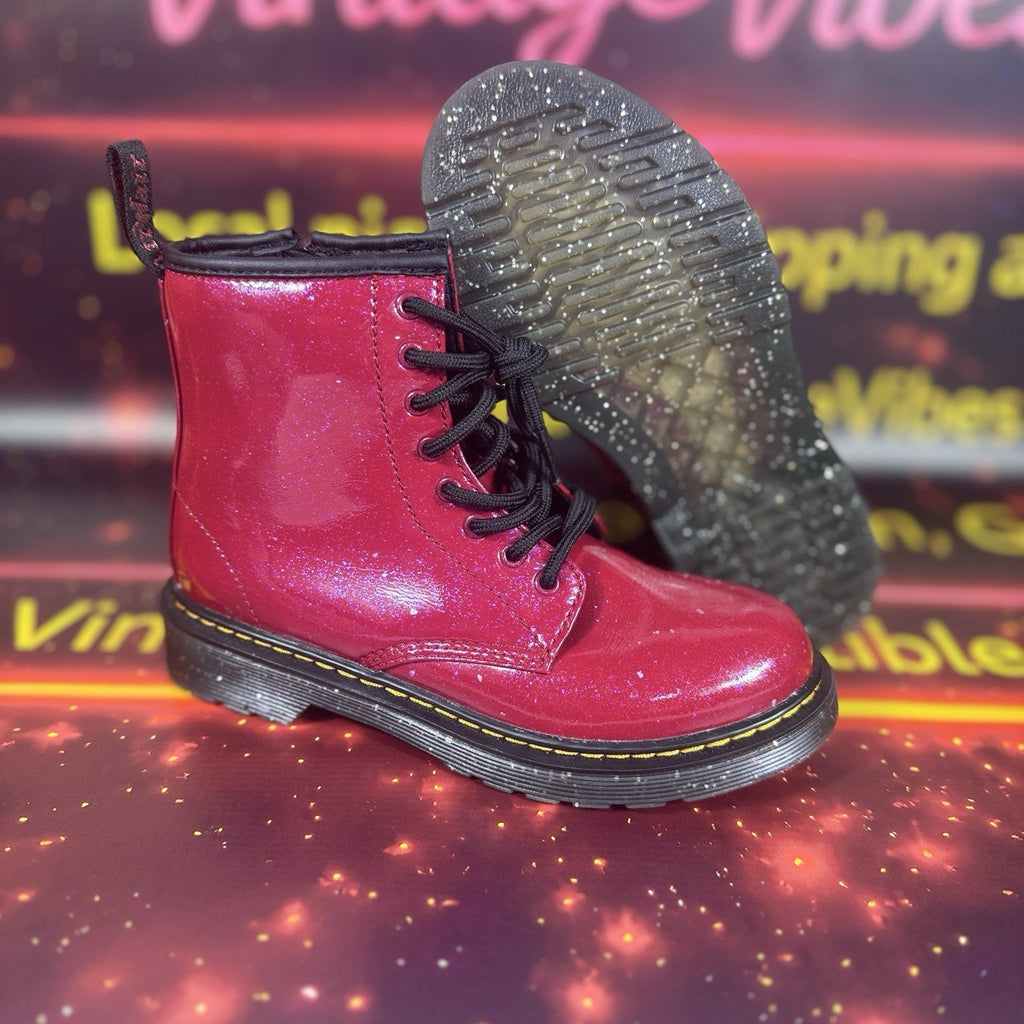 Dr. Martens 1460 J Glitter Red Patent Lace Up Boots Side Zip Youth US 2 EU 33
