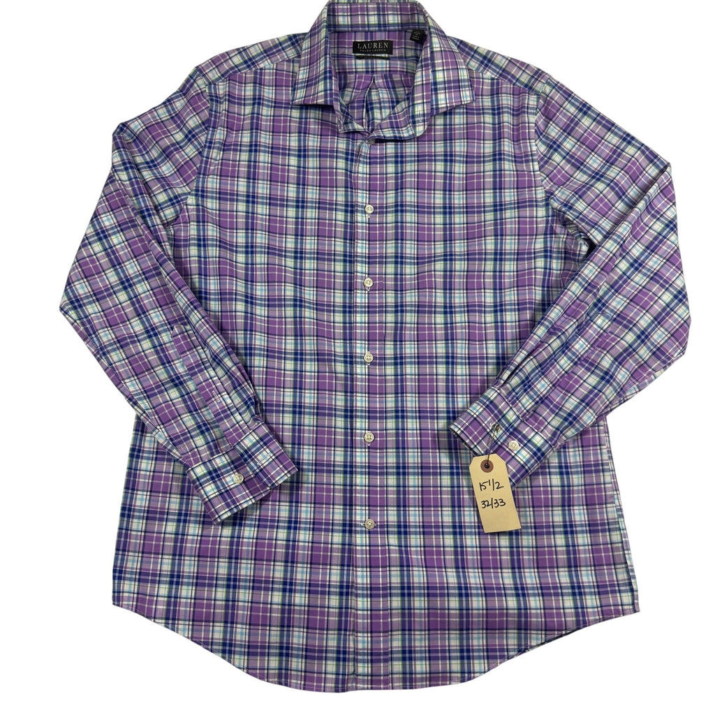 Lauren Ralph Lauren Performance Stretch Shirt 15.5 32/33 M Purple Plaid