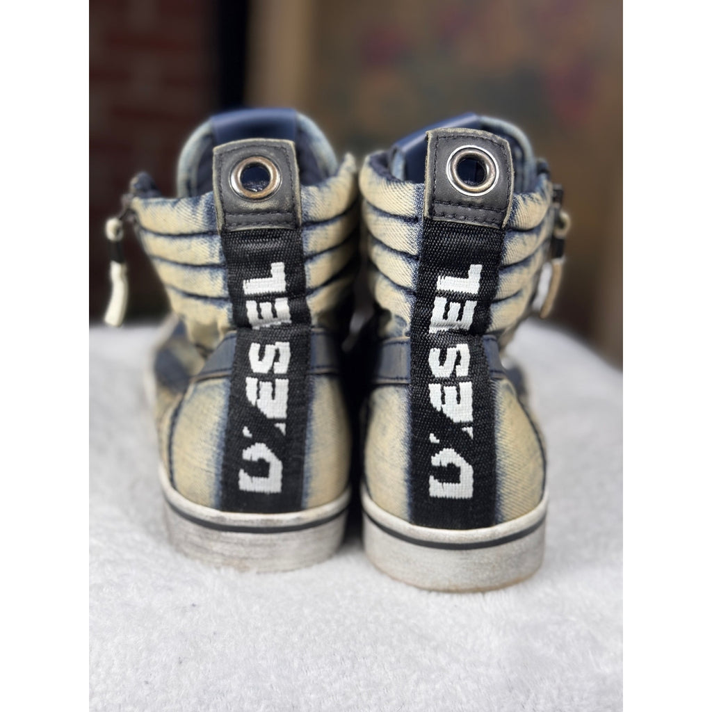Diesel D-Velows Mid Lace Denim Distressed High Top Sneakers Men’s 9.5 Y2K Grunge