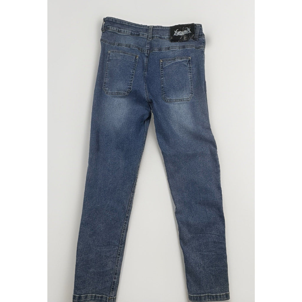 Rare Ghost Supply x Chaotix Studios 1 of 1 Reworked Alien Face Denim Jeans 32x27