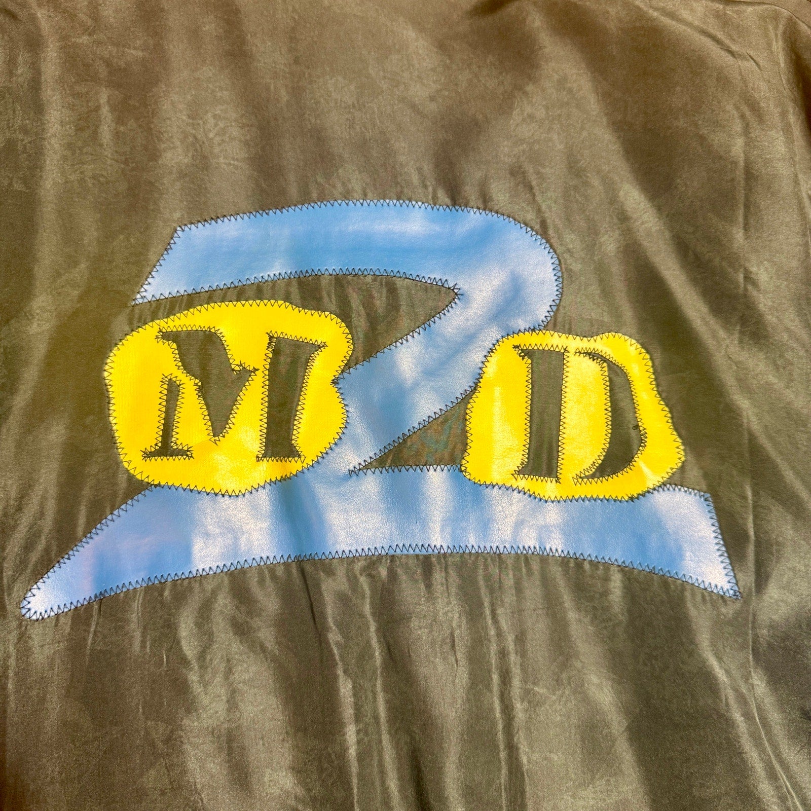 Vintage M2D Major Damage Silk Bomber Jacket Mens XL XXL Blue Black 90s Hip Hop