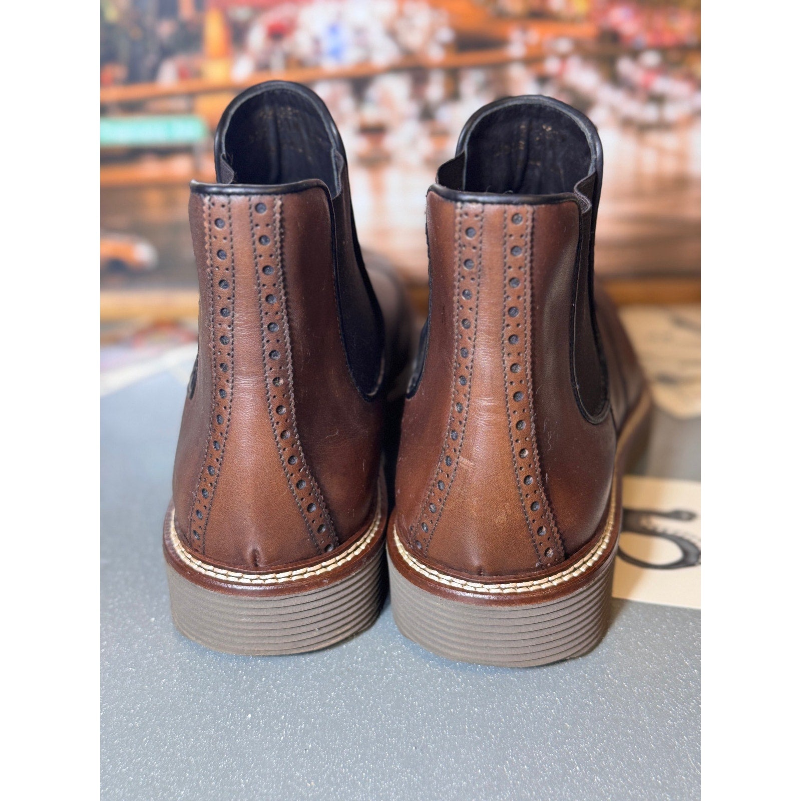 Johnston & Murphy Collection Wingtip Chelsea Boots Brown Leather Italy Mens 9.5M