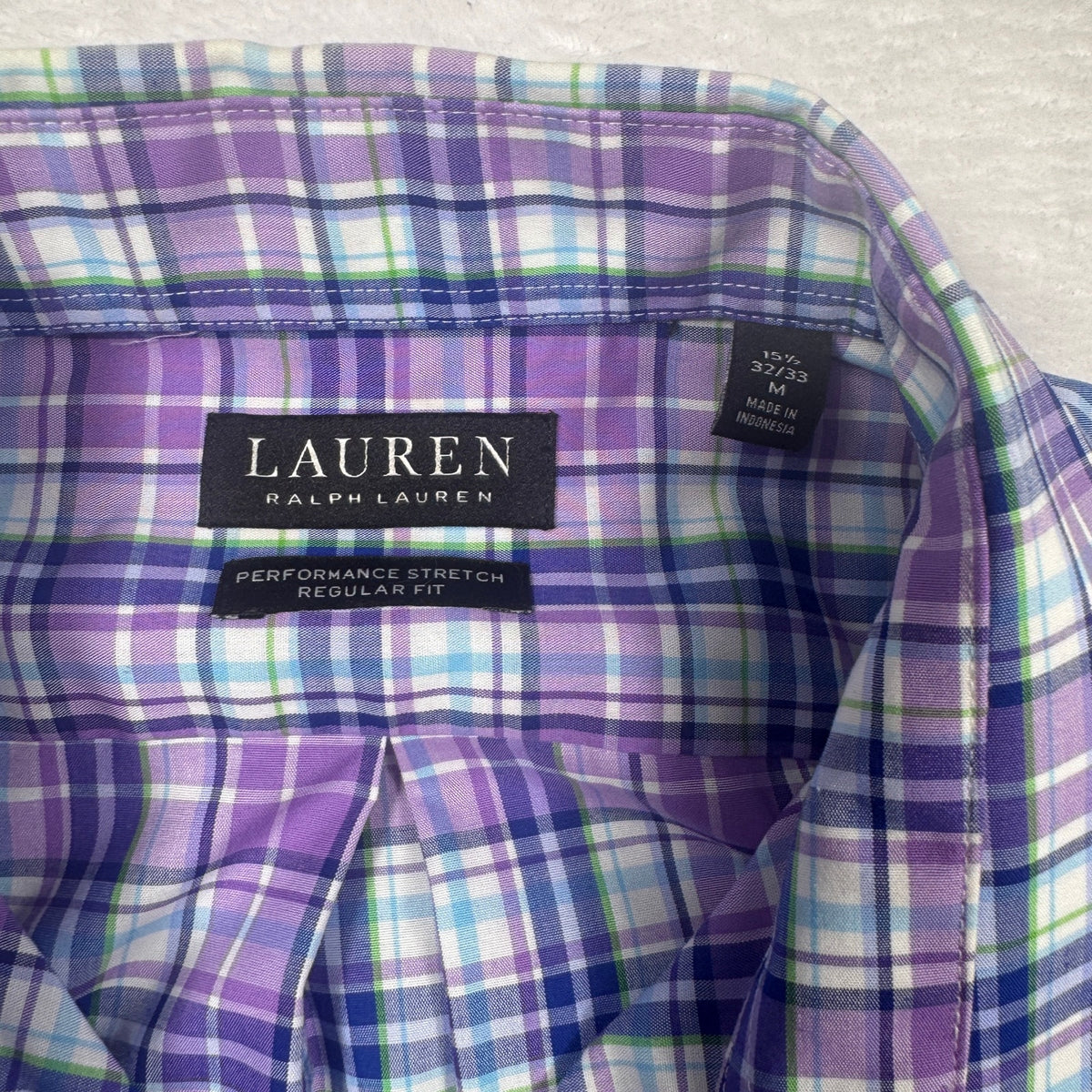 Lauren Ralph Lauren Performance Stretch Shirt 15.5 32/33 M Purple Plaid