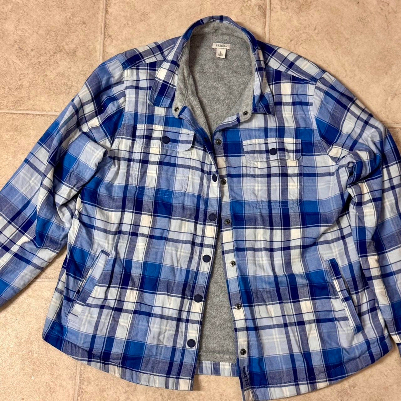 Blue and white plaid button up