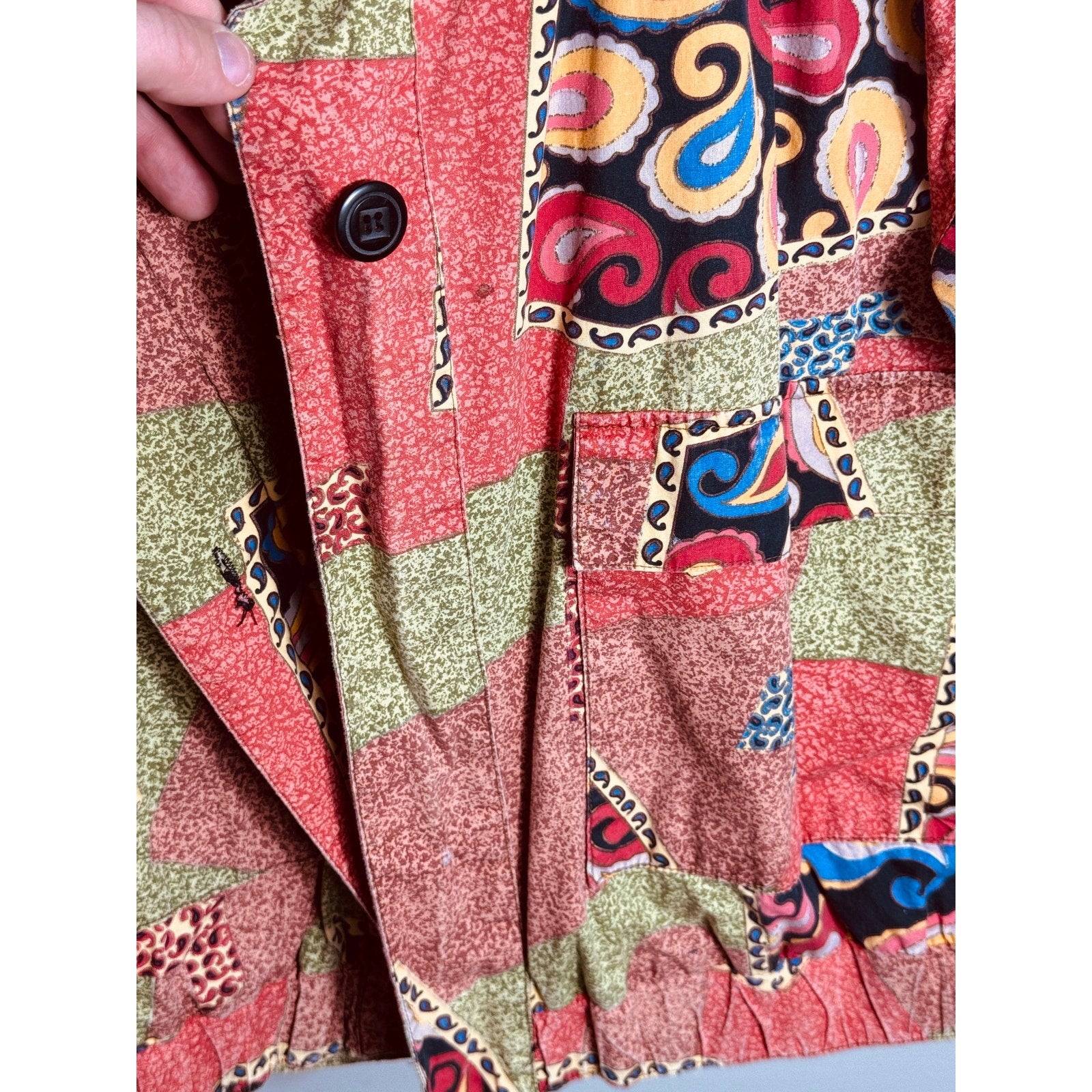 Vintage GDT Too Abstract Patchwork Paisley Jacket Women’s Medium 90s Cropped Boho Retro