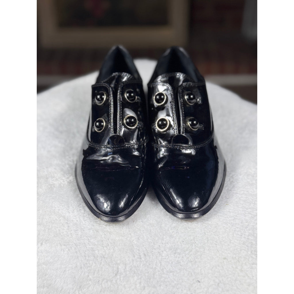 Antonio Melani Black Patent Leather Studded Loafers Women’s Size 6 M Pointed Toe