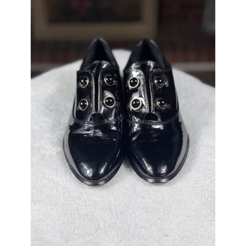 Antonio Melani Black Patent Leather Studded Loafers Women’s Size 6 M Pointed Toe