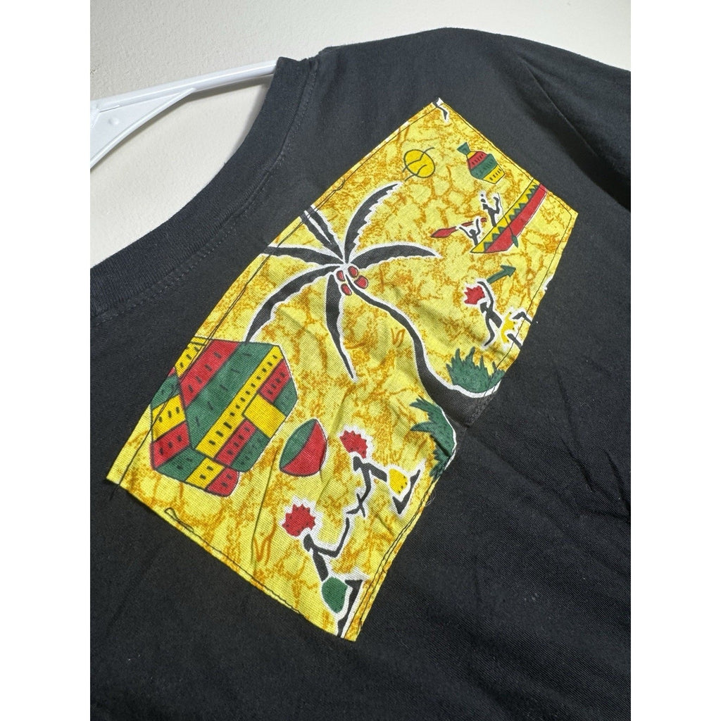 Handcrafted African Print Patchwork Denim Shirt – Unique Bohemian Style Large
