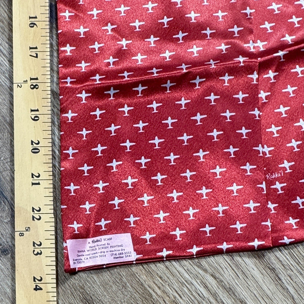 Vtg Rama World Rakkei Aviation Flight Scarf Airplane Print Pilot Made USA 48”