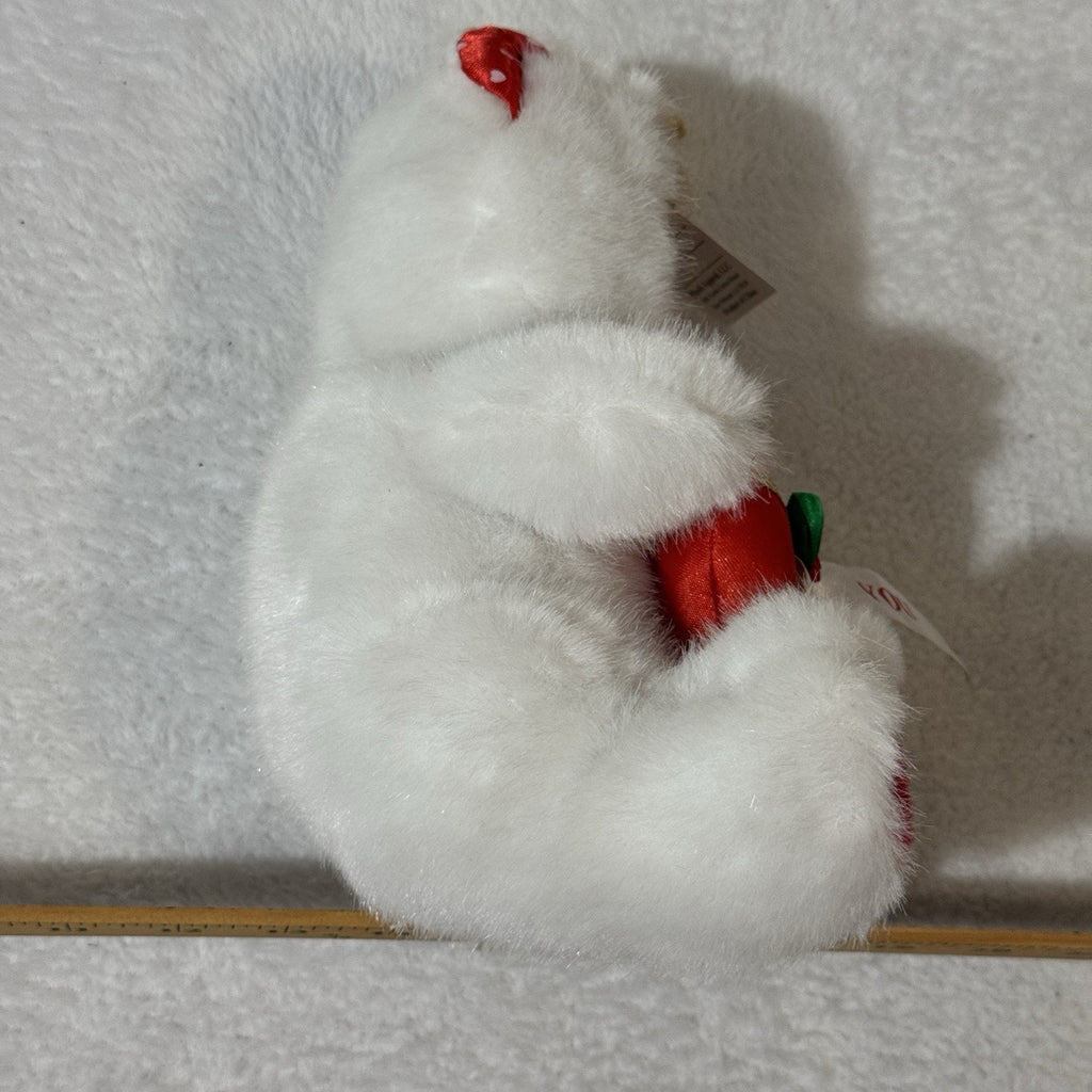 Plush Appeal Valentine Angel Bear Plush Doll White Faux Fur Red Heart Blue Eyes