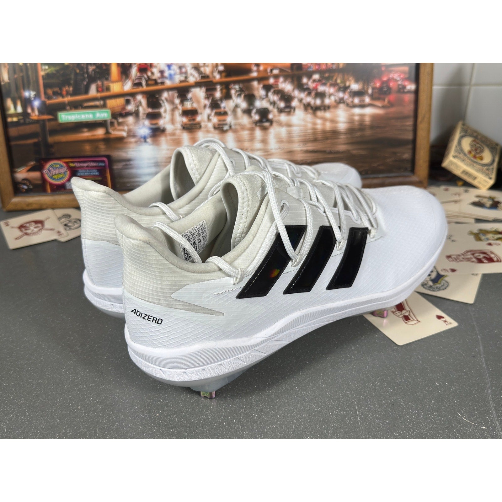 Adidas Adizero Baseball Cleats White Black Metal Spikes Men’s 14 SPG753001