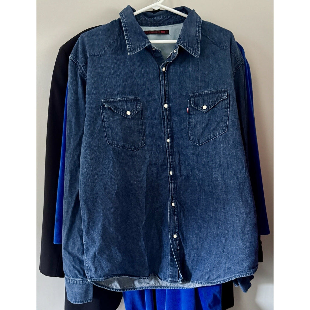 Levi's Red Tab Denim Western Pearl Snap Shirt Men's XXL Blue Long Sleeve Cowboy
