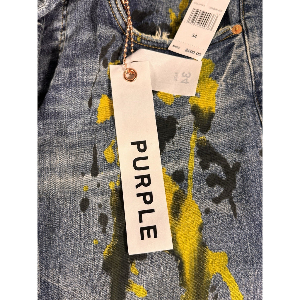 $290 Rare Purple Brand P002 Atlanta Exclusive Gold Paint Splatter Jeans Sz 34x34