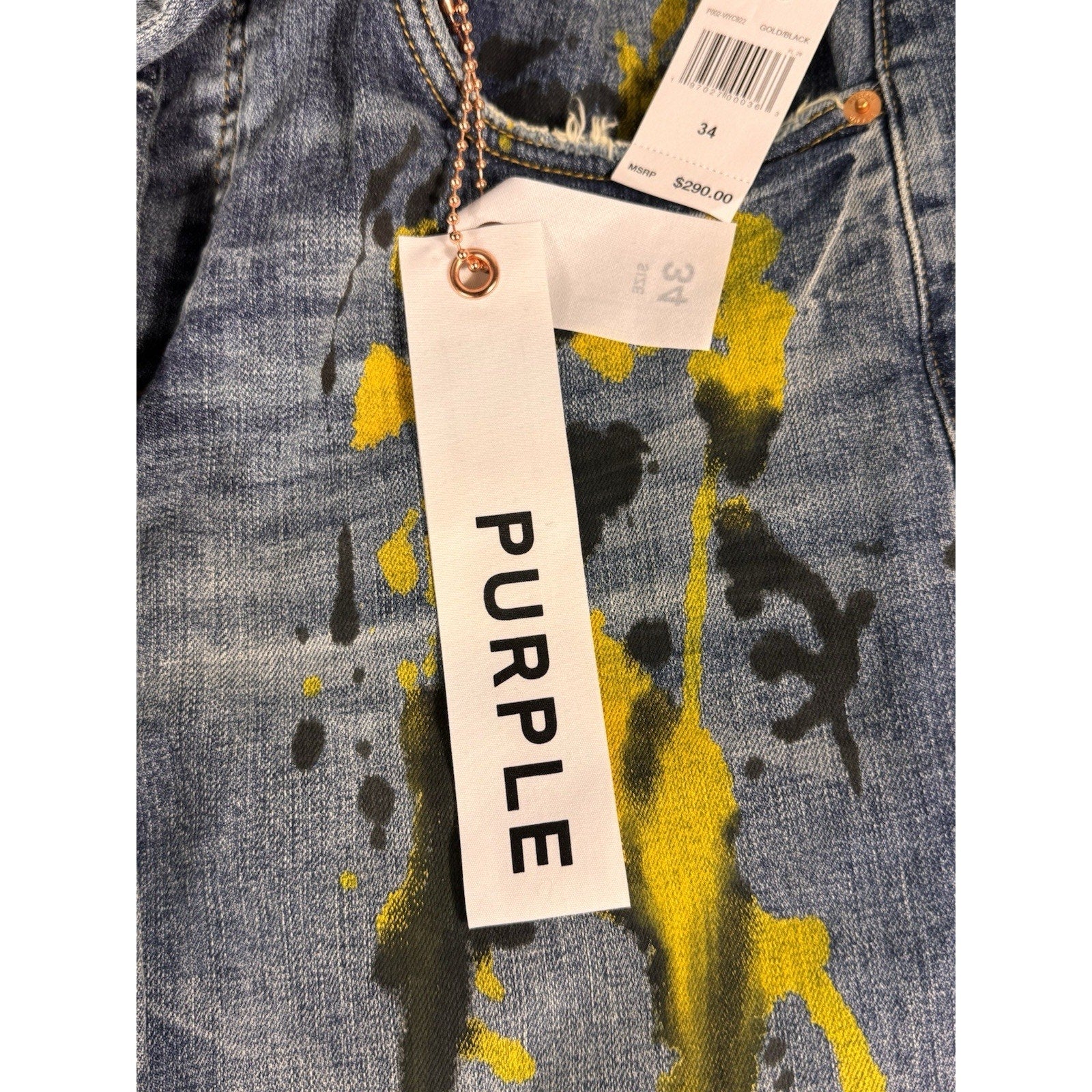 $290 Rare Purple Brand P002 Atlanta Exclusive Gold Paint Splatter Jeans Sz 34x34