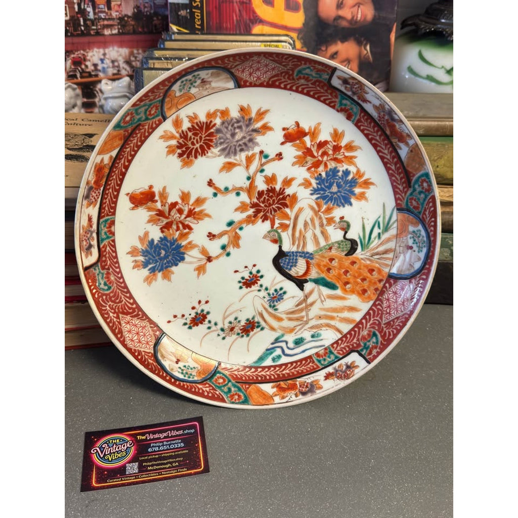 Antique Japanese Kutani Pedestal Compote Bowl Peacock Floral 10.75” Hand Painted