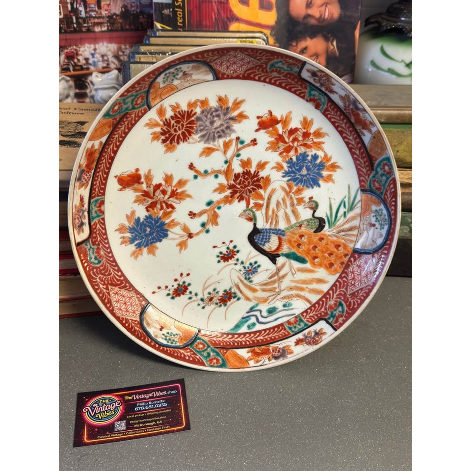 Antique Japanese Kutani Pedestal Compote Bowl Peacock Floral 10.75” Hand Painted