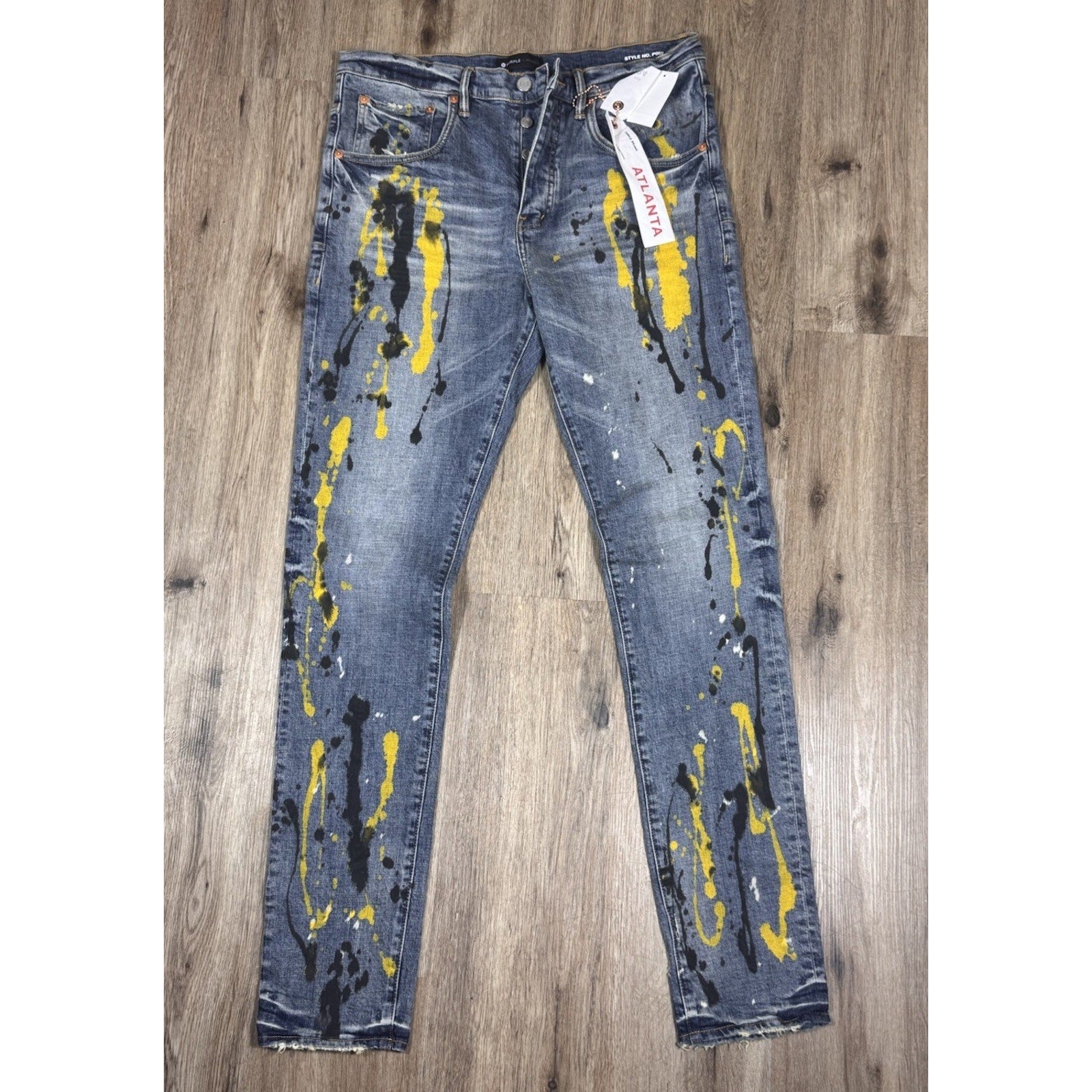 $290 Rare Purple Brand P002 Atlanta Exclusive Gold Paint Splatter Jeans Sz 34x34