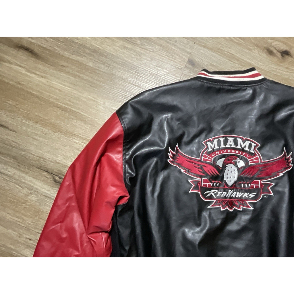 Miami RedHawks Steve & Barry’s Varsity Jacket Wool Faux Leather Large Red Black