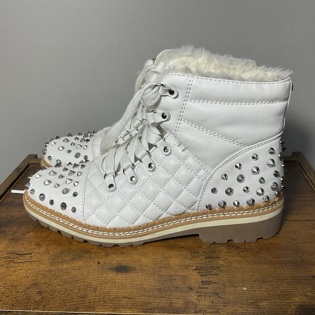 Women’s Sz 8.5 Sam Edelman Cold Weather Bren Studded Combat Boot White Punk