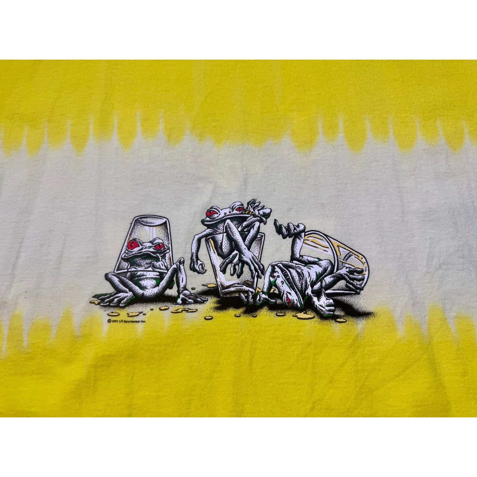 Vintage 2001 Frog Graphic T Shirt 5XL Yellow Tie Dye Beer Tequila Party Tee