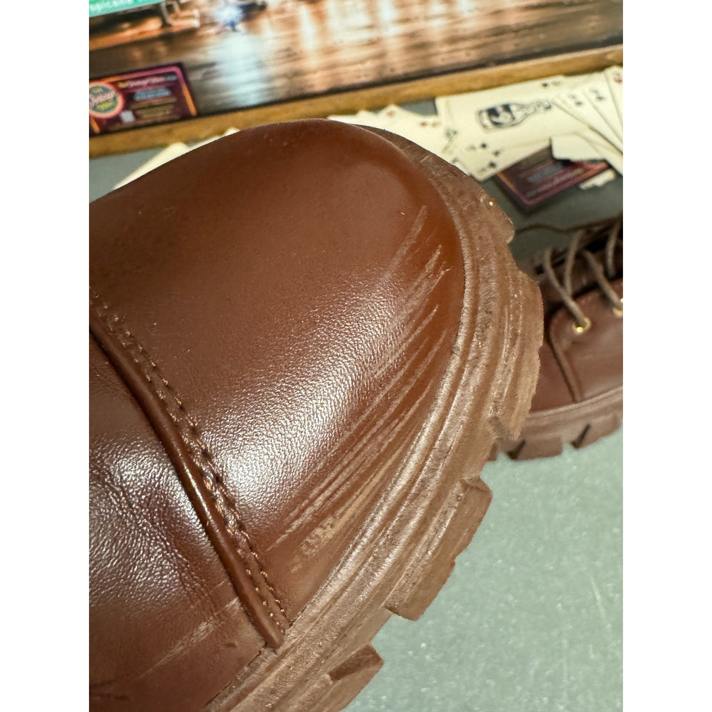 Brown Chunky Platform Combat Boots Women’s Size 6 Lug Sole Buckle Strap Lace Up