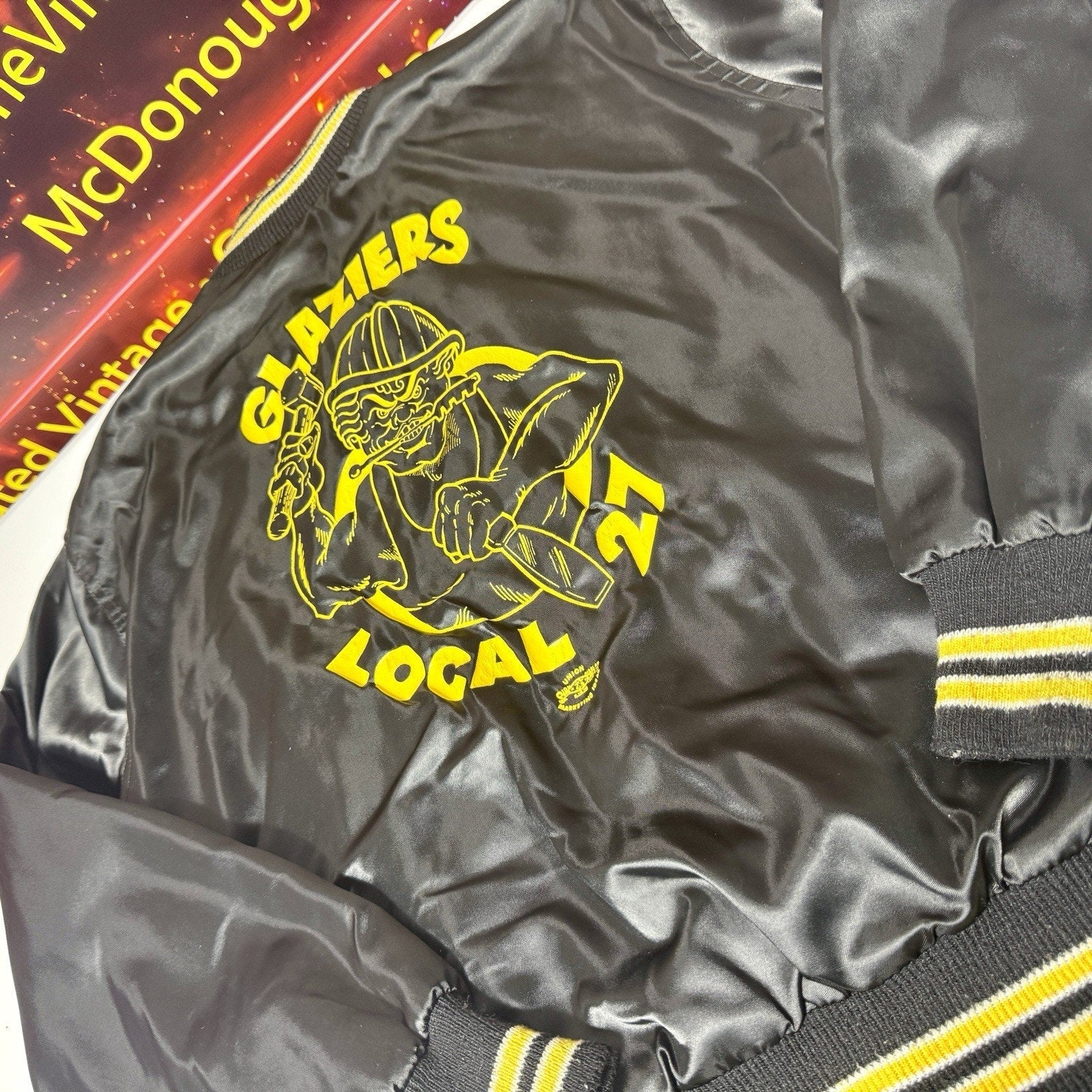Vtg West Wind Glaziers Local 27 Union Satin Jacket USA ACTWU Men’s M Chicago HTF