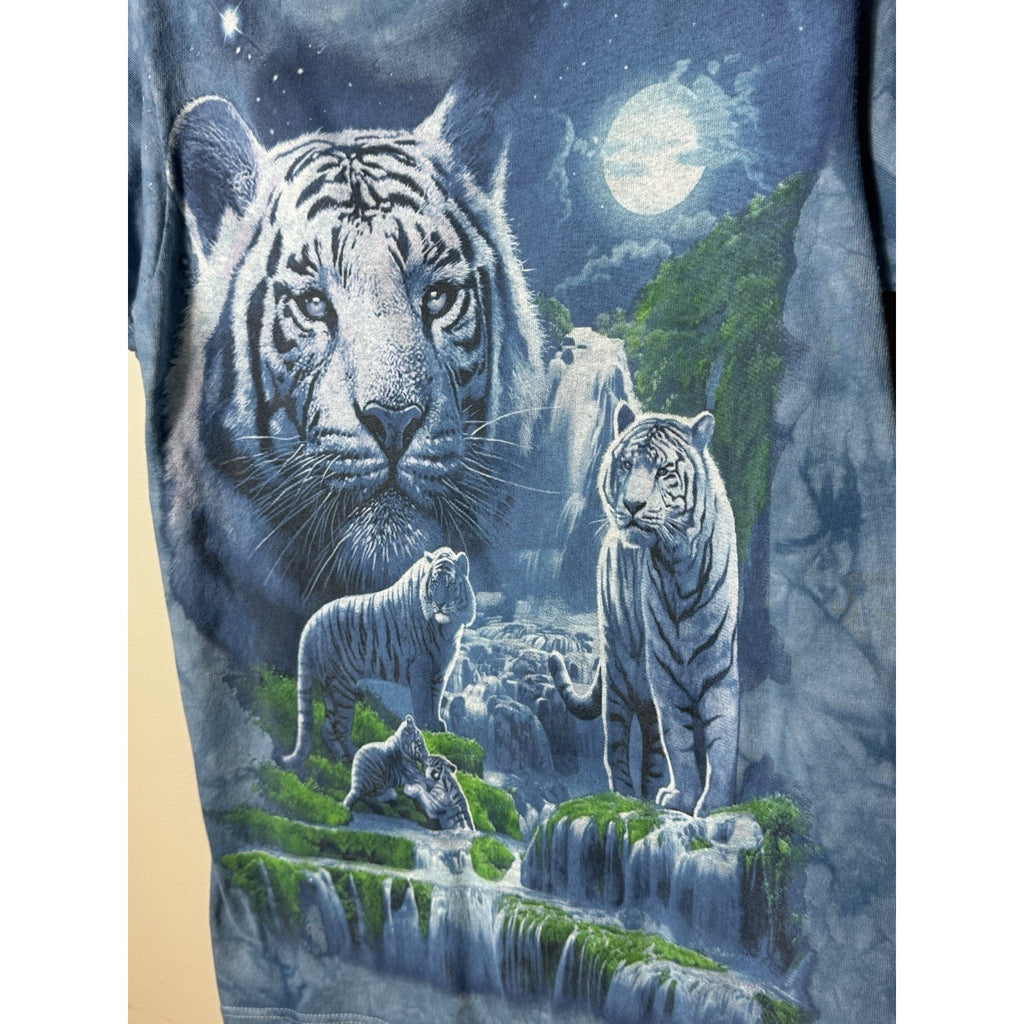 Liquid Blue White Tiger Moon Waterfall Graphic Tee Shirt Adult S Tie Dye Nature