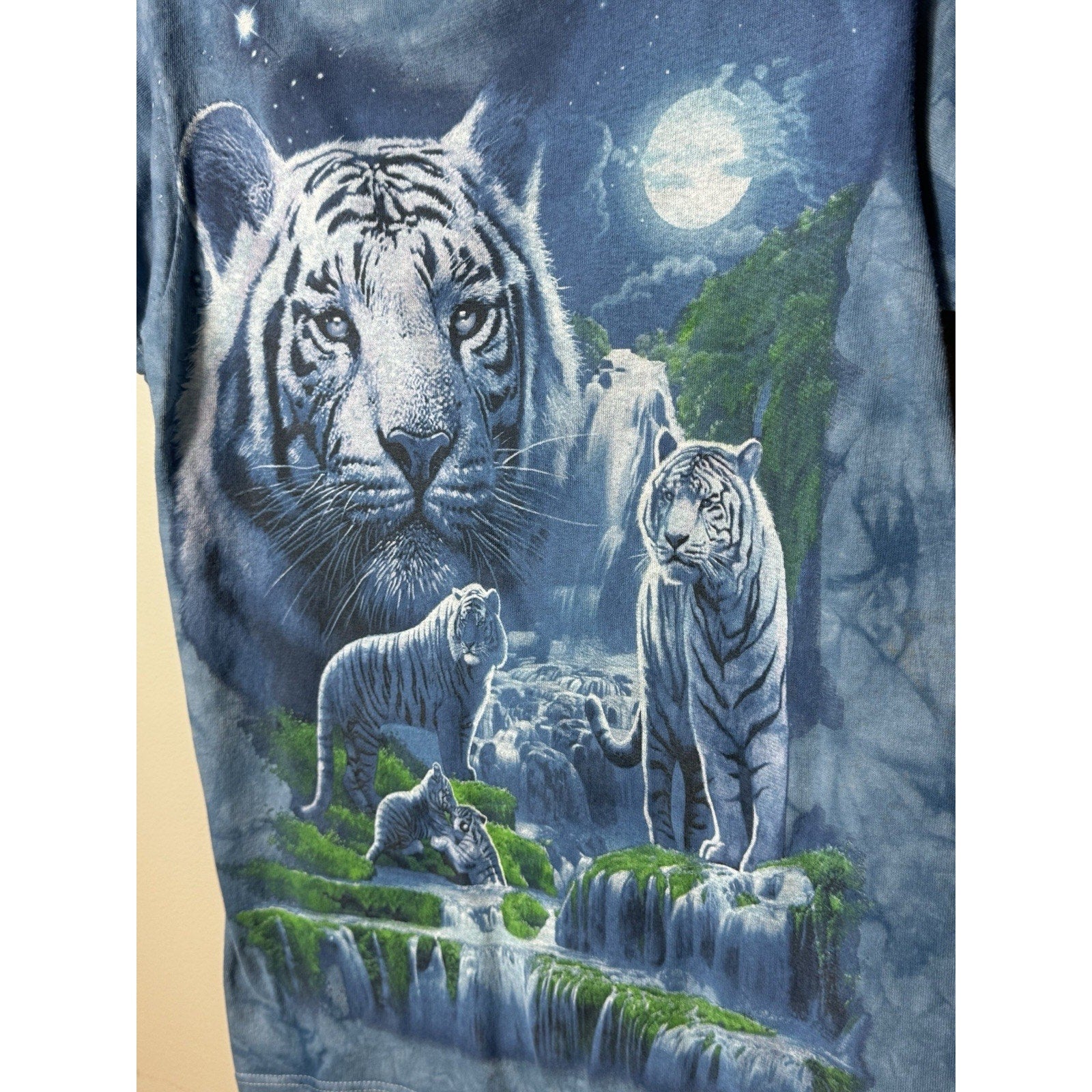 Liquid Blue White Tiger Moon Waterfall Graphic Tee Shirt Adult S Tie Dye Nature