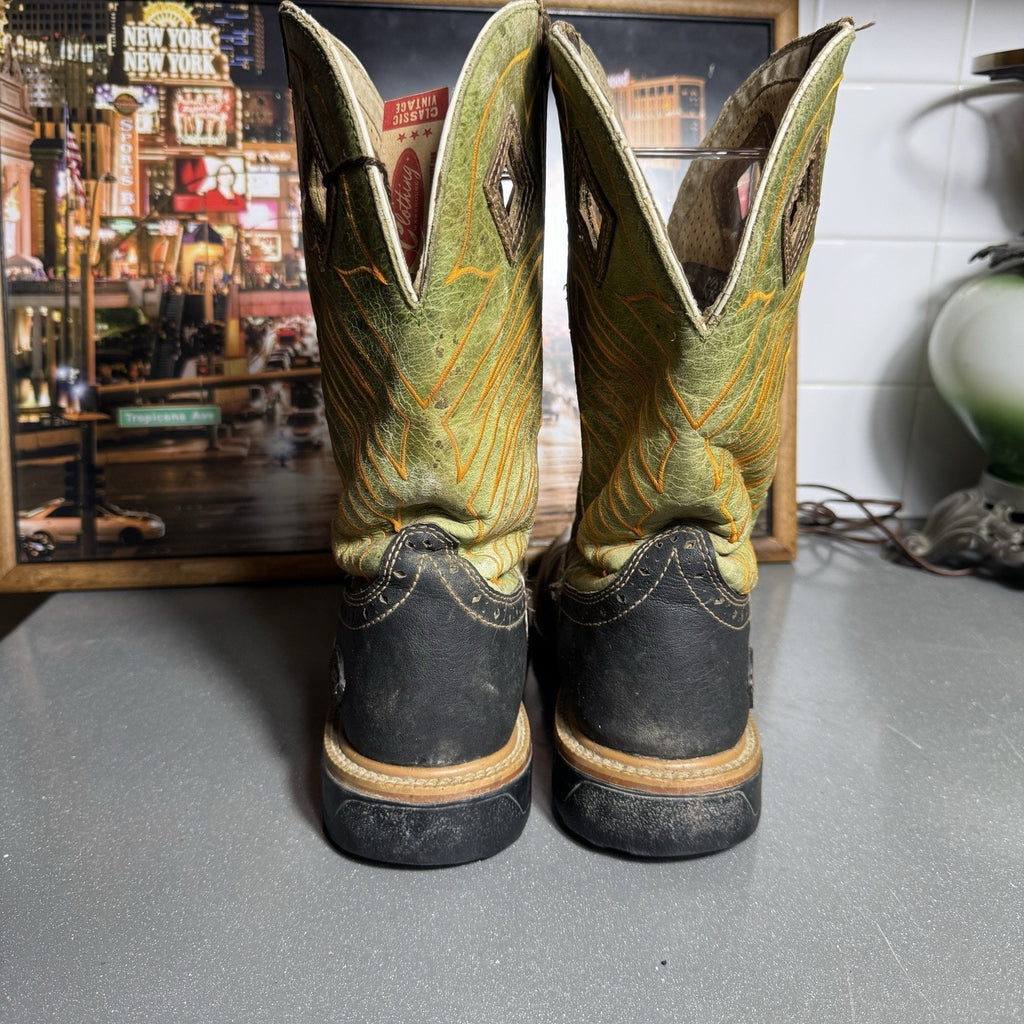 Justin Hybred WK4970 Green Grass Square Toe Wellington EH Work Boots Men’s 8.5D