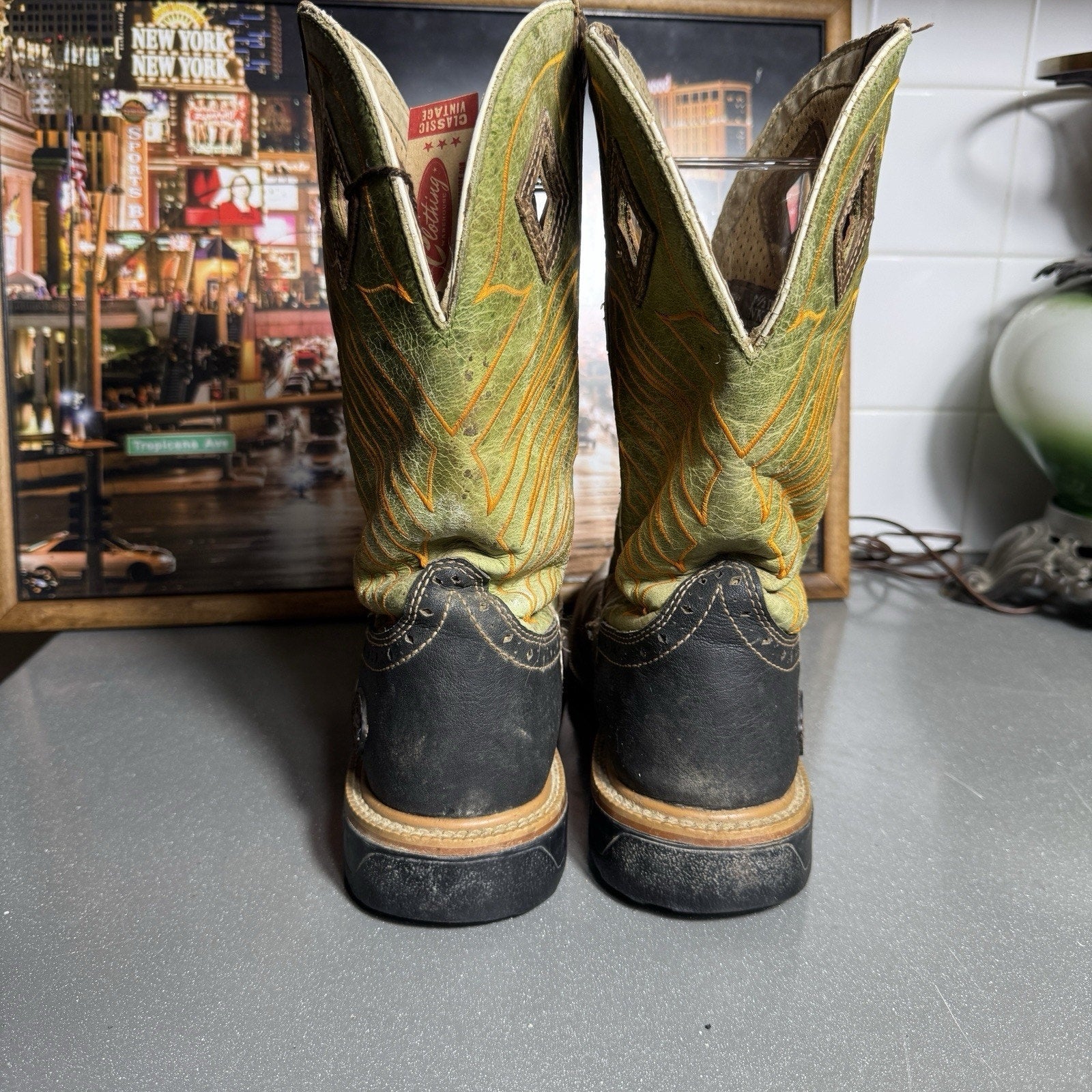 Justin Hybred WK4970 Green Grass Square Toe Wellington EH Work Boots Men’s 8.5D