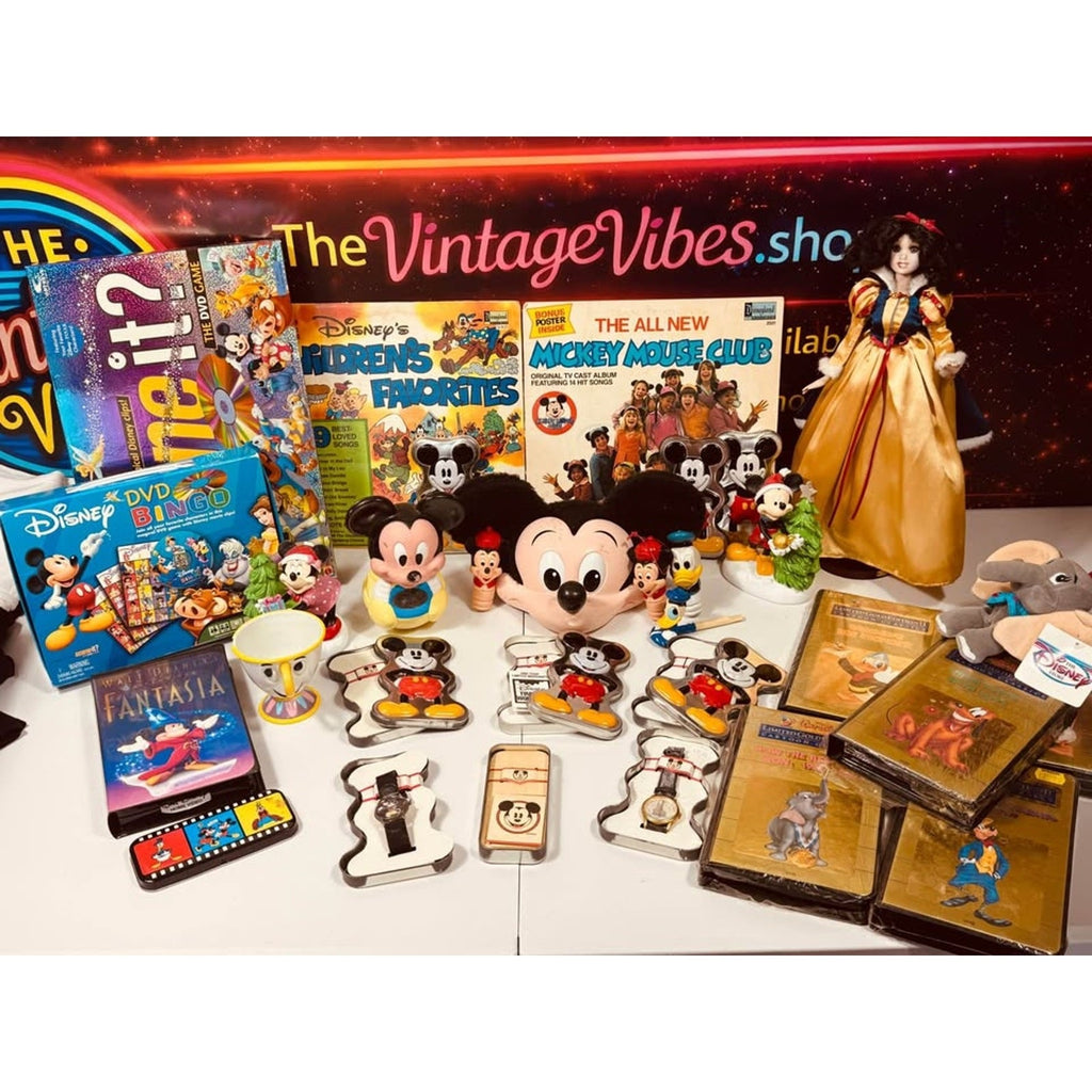 Vintage Disney Collectibles Mega Lot Mickey Mouse Watches Snow White VHS Vinyl