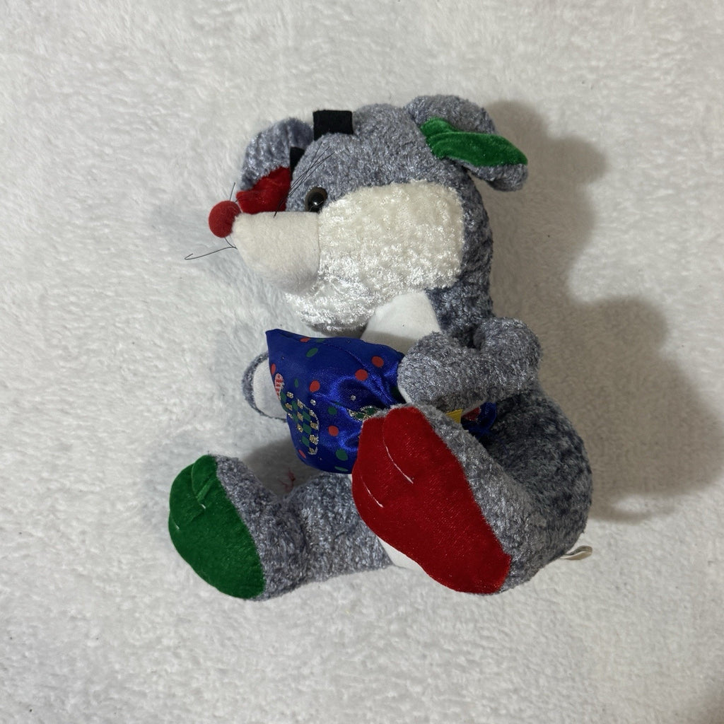 K&K Games Christmas Mouse Plush Gray Red Green Holiday Stuffed Animal Blue Scarf